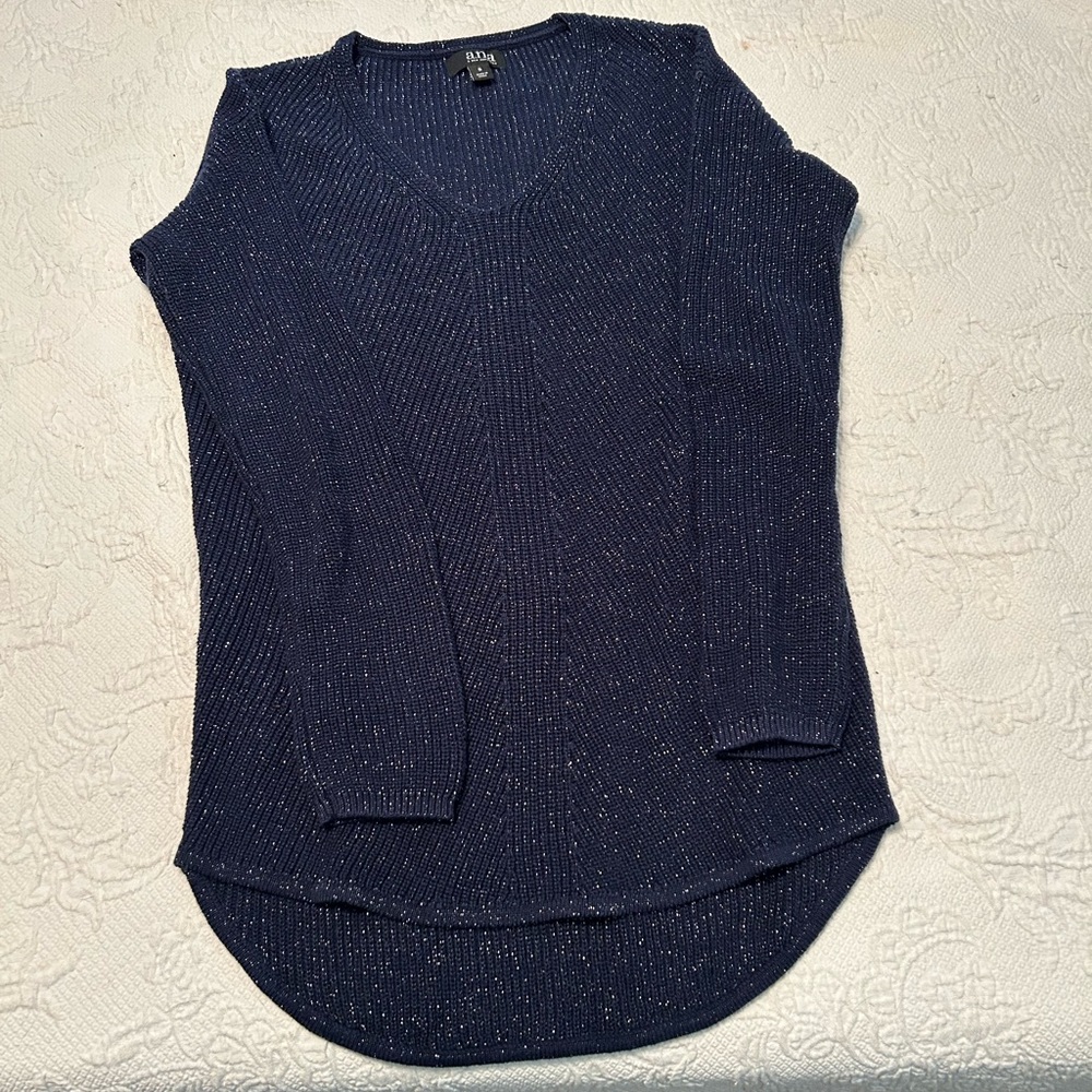 A.N.A. Navy with silver running through this sweater.  Size S